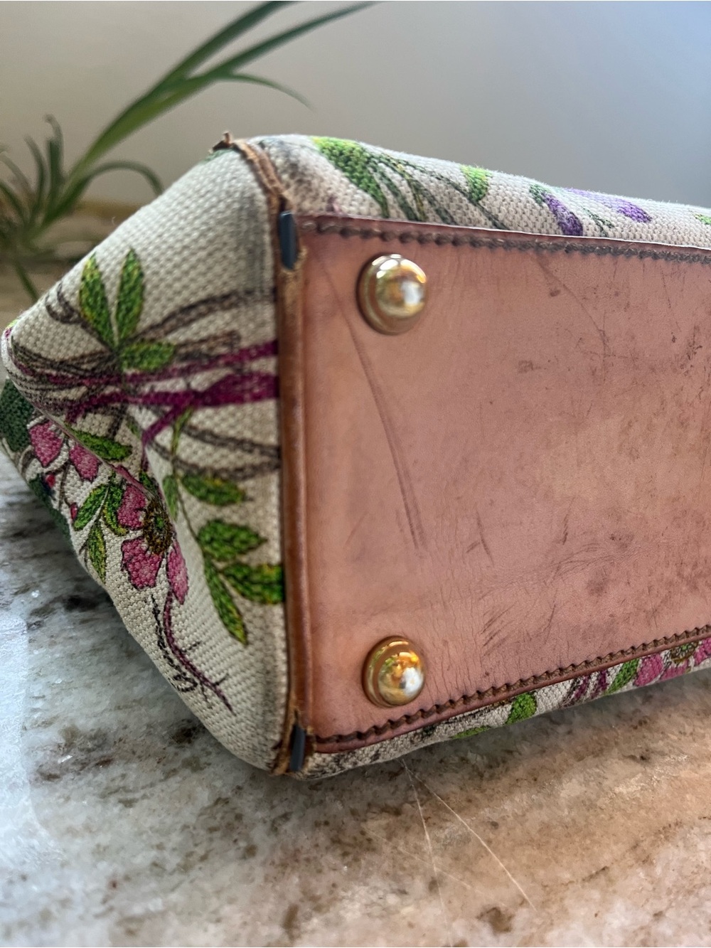 Gucci Flora 2 Handle Purse Canvas Leather Multi Color & Colorful Floral GoldRARE - Picture 7 of 15